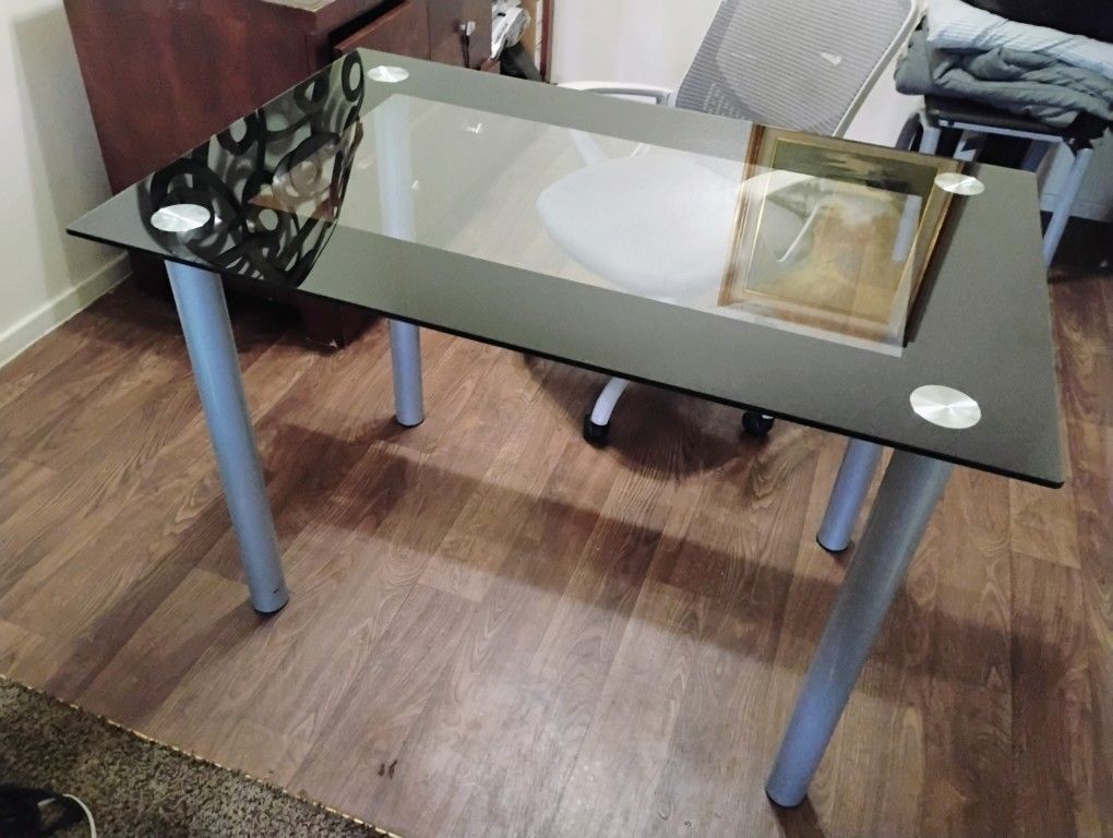 Glass Table - Dining Room Tempered Glass Table Modern 29" In H x 43" In L x 27.5" In W
