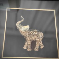 Framed 3D Metal Elephant Wall  art Blak Frame Silver Elephant
