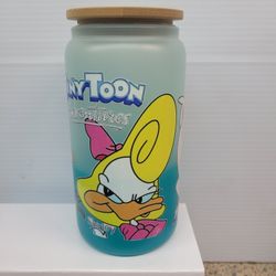 Glass Changing Color Cup Tiny Toons Turns Green With Cold Water Bambú Lid And Plastic Straw 16oz