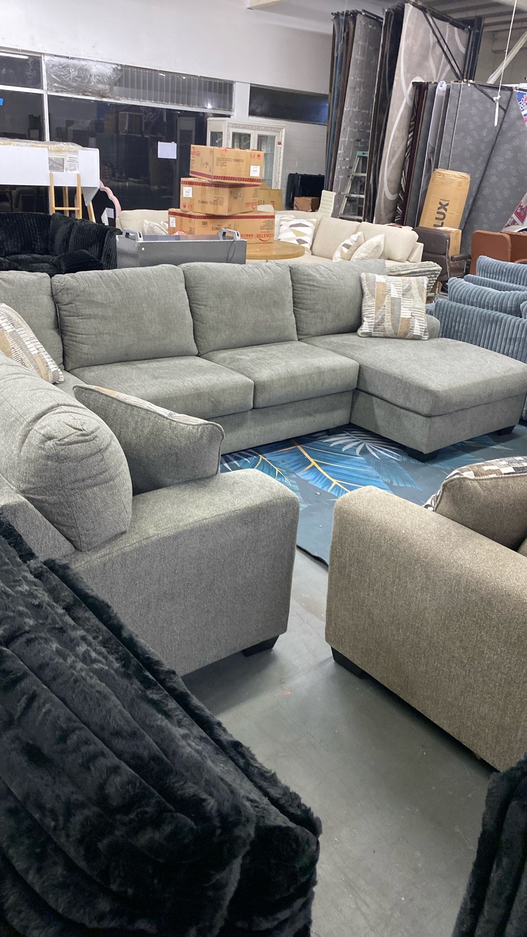 Large 12ft Sectional Grey Perfect For Loft And More Can Reverse The Chaise Lounge Must Sell Can Deliver $1399 New 3pc $10 Down Takes It 