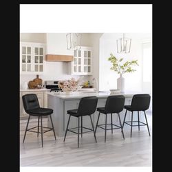 Bar Stools Set of 3, Double-Layer Upholstered Counter Height Bar Stools for Kitchen Island, Faux Leather Barstools with Back and Footrest, 24 Inch Arm