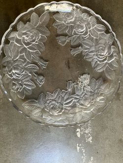 Rose pearls round crystal platter 14 inches Brand new Never Open