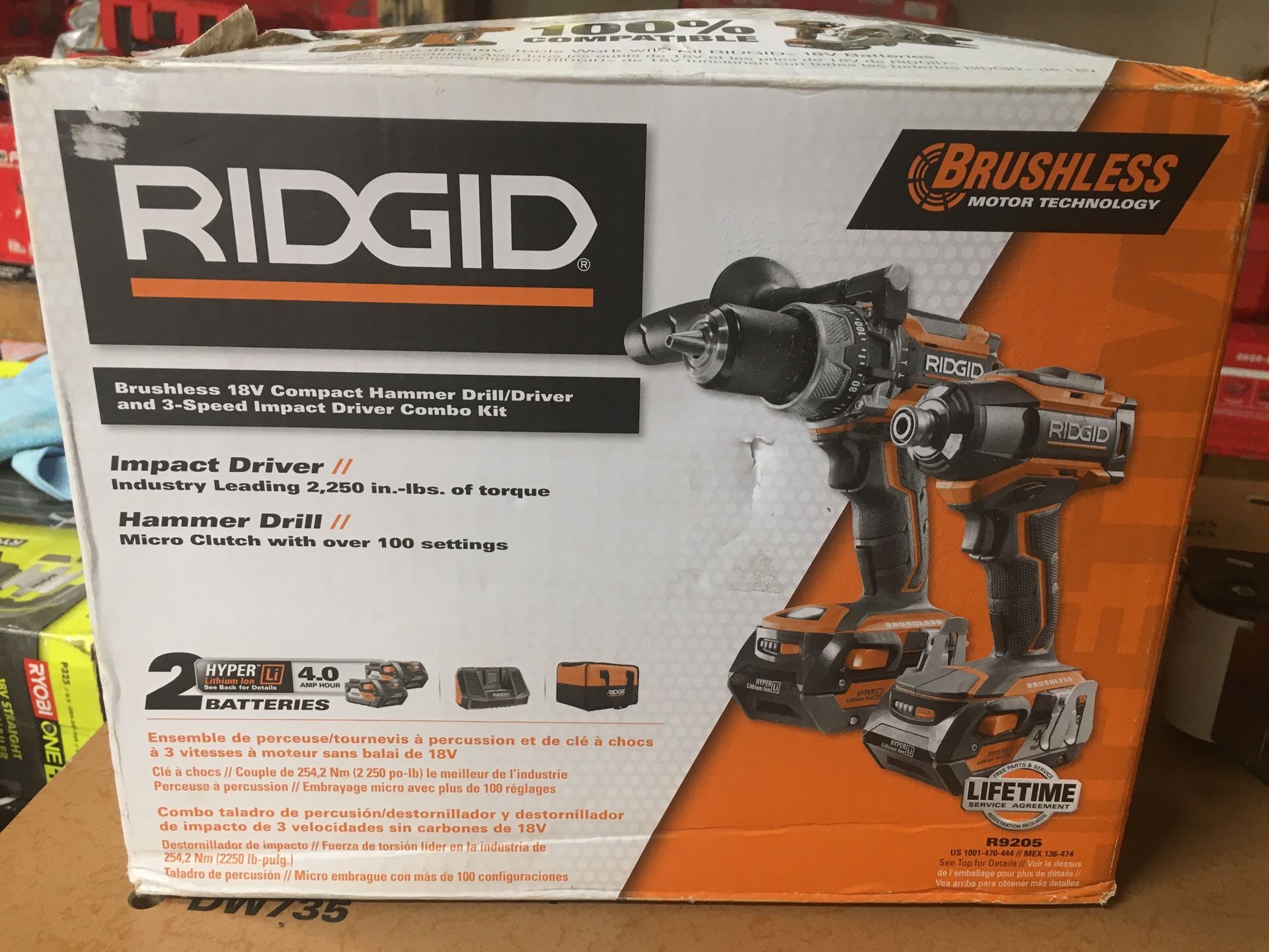 RIDGID 18-Volt Lithium-Ion Cordless Brushless Hammer Drill and Impact Driver 2-Tool Combo Kit with (2) 4.0Ah Batteries, Charger