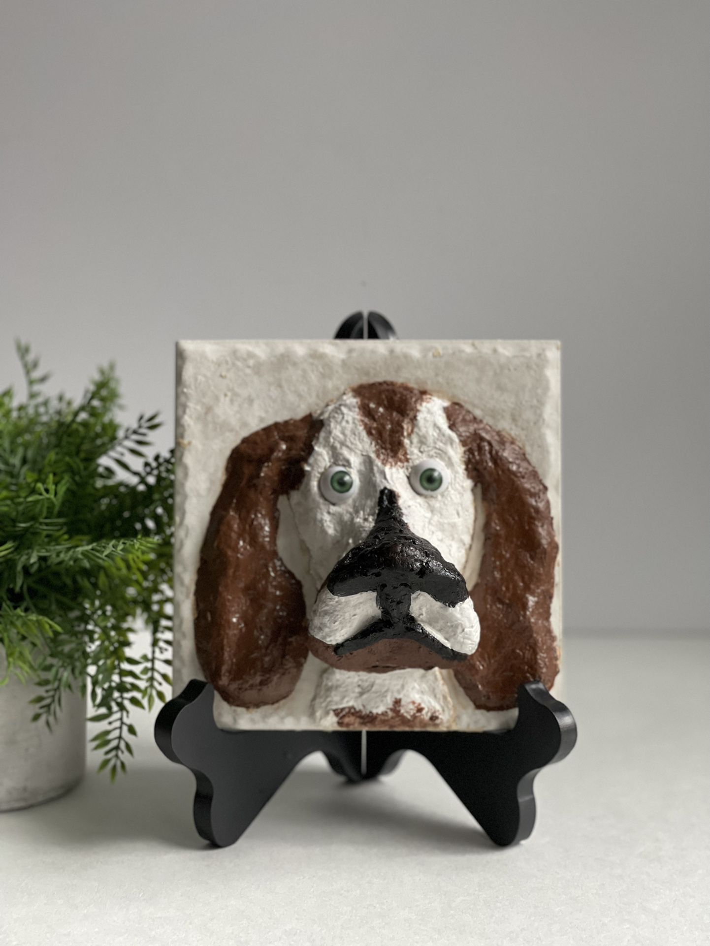 Beulah Basset Hound 3D Plaster Sculpture on Tile. “UNIQUE”