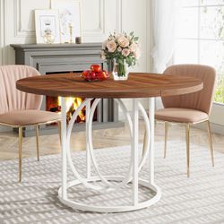 New 47" Round Kitchen Dining Table with Metal Base for 4