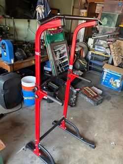 Red and Black Power Tower Adjustable Pull-Up Station and dip bar