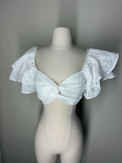 SHEIN White Eyelet Crop Top with Ruffle Sleeves