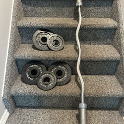 47 Inch Steel Curl Bar With 3 5lb Weights And 2 2.5