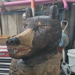 Wood Sculpture (Black Bear) Mail Box Holder