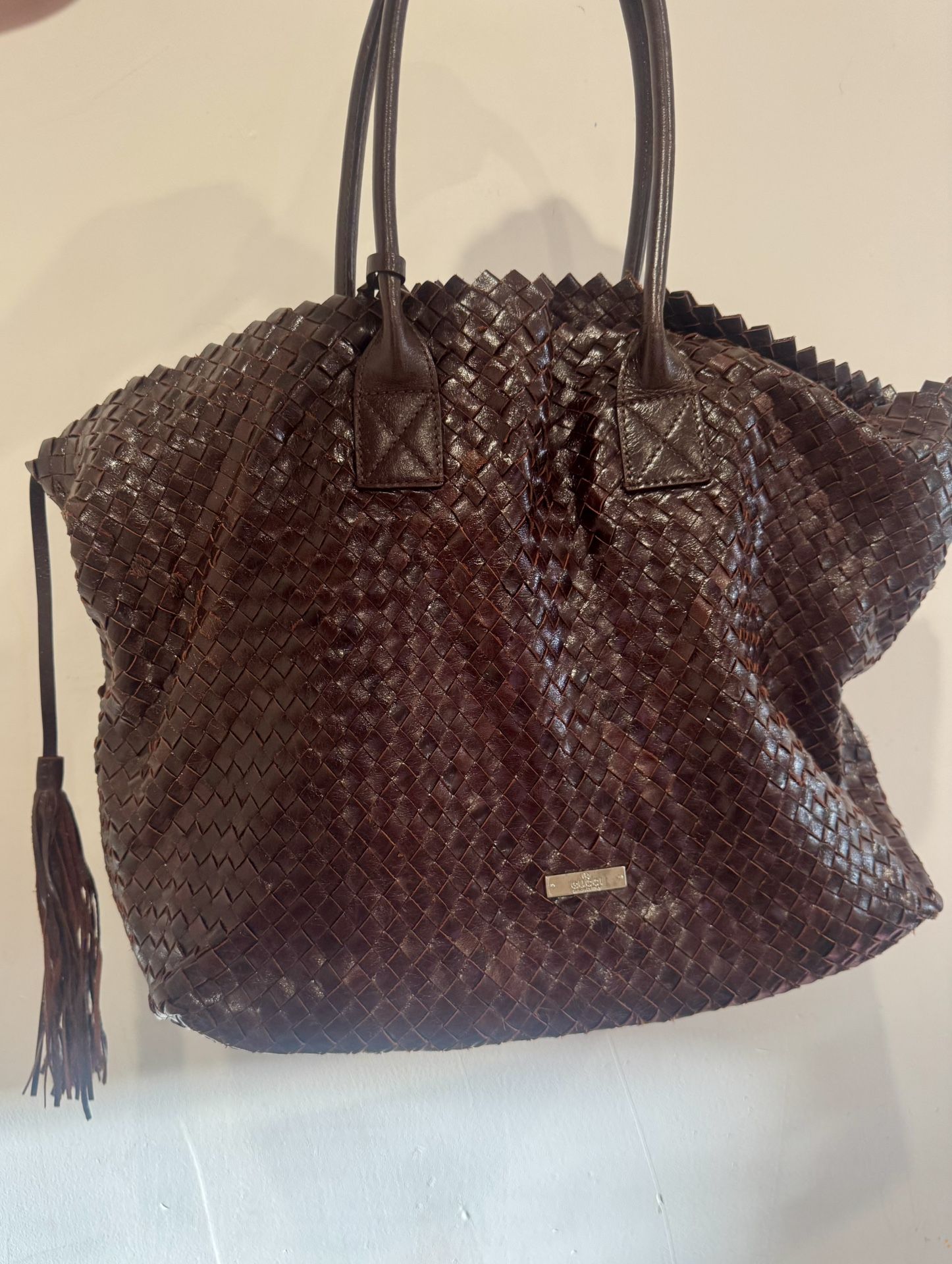 Woven Leather Gucci Tote Bag