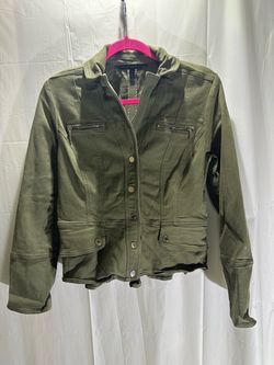 White House Black Market Women’s Green Button Front Short Jacket Pockets Sz 8