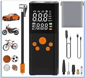 Tire Inflator Portable Air Compressor, 150PSI Portable Bicycle Pump with Gauge&LED Light, Electric Tire Pump 12V AC/DC Dual Power Supply with Auto Sto