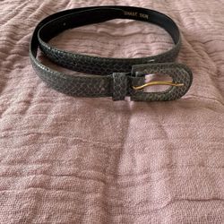 Vintage Genuine Snakeskin Belt Gray Python Style Gold Buckle Size Small