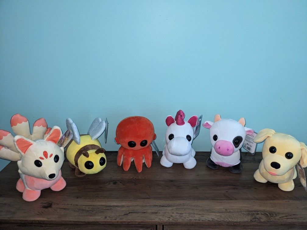 😁 🐶✨💗 Roblox  **ADOPT ME**6 Plush Pets "🐕 🦄 🐙 🐝 🐮" 🥹😍🥹✨