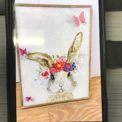 Rabbit With 3d Butterfly Wall Decor