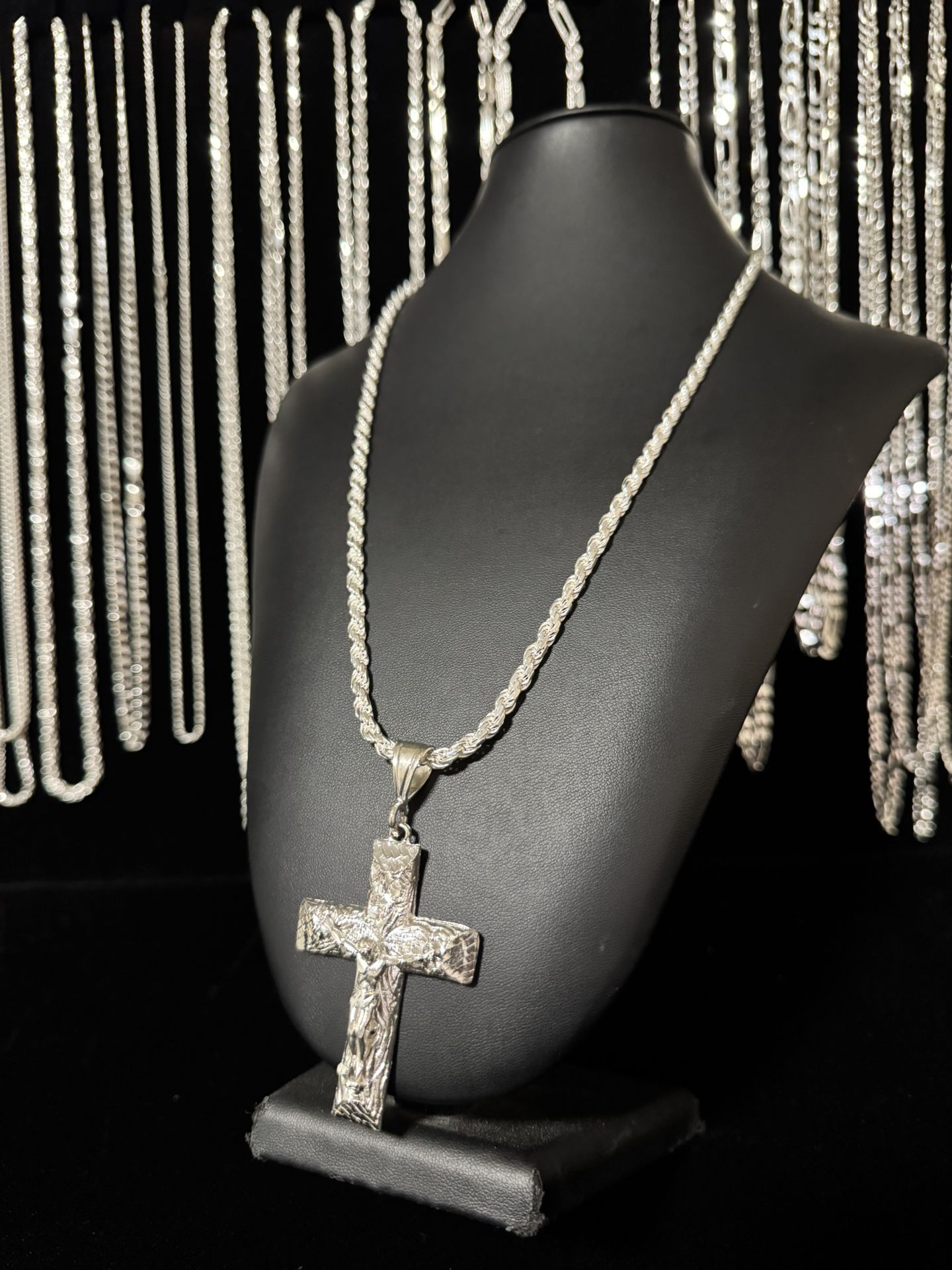 3d Jesus Cross With Rope Chain