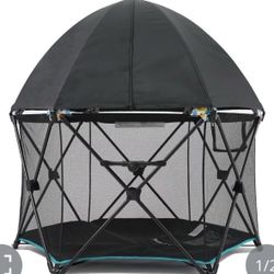 Pamo Babe 6-Panel Portable & Foldable Baby Playpen For Toddlers, Outdoor Travel Playard For Baby With Canopy (Black)  Open box item  INVENTORY NUMBER: