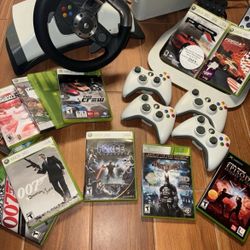 Xbox 360 White With Wheel And Pedals