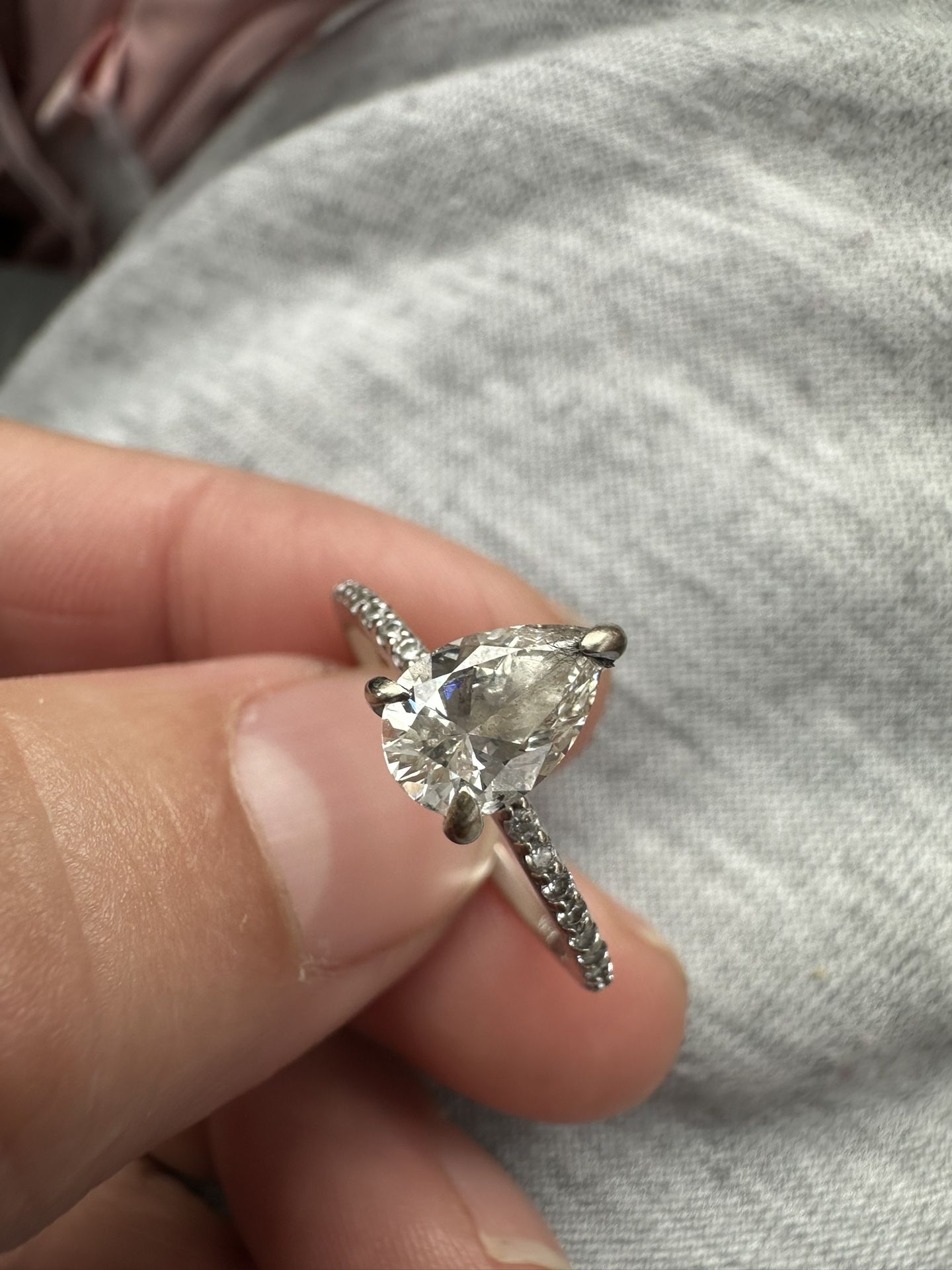 14Kt White Gold Pear Shape Diamond Engagement Ring