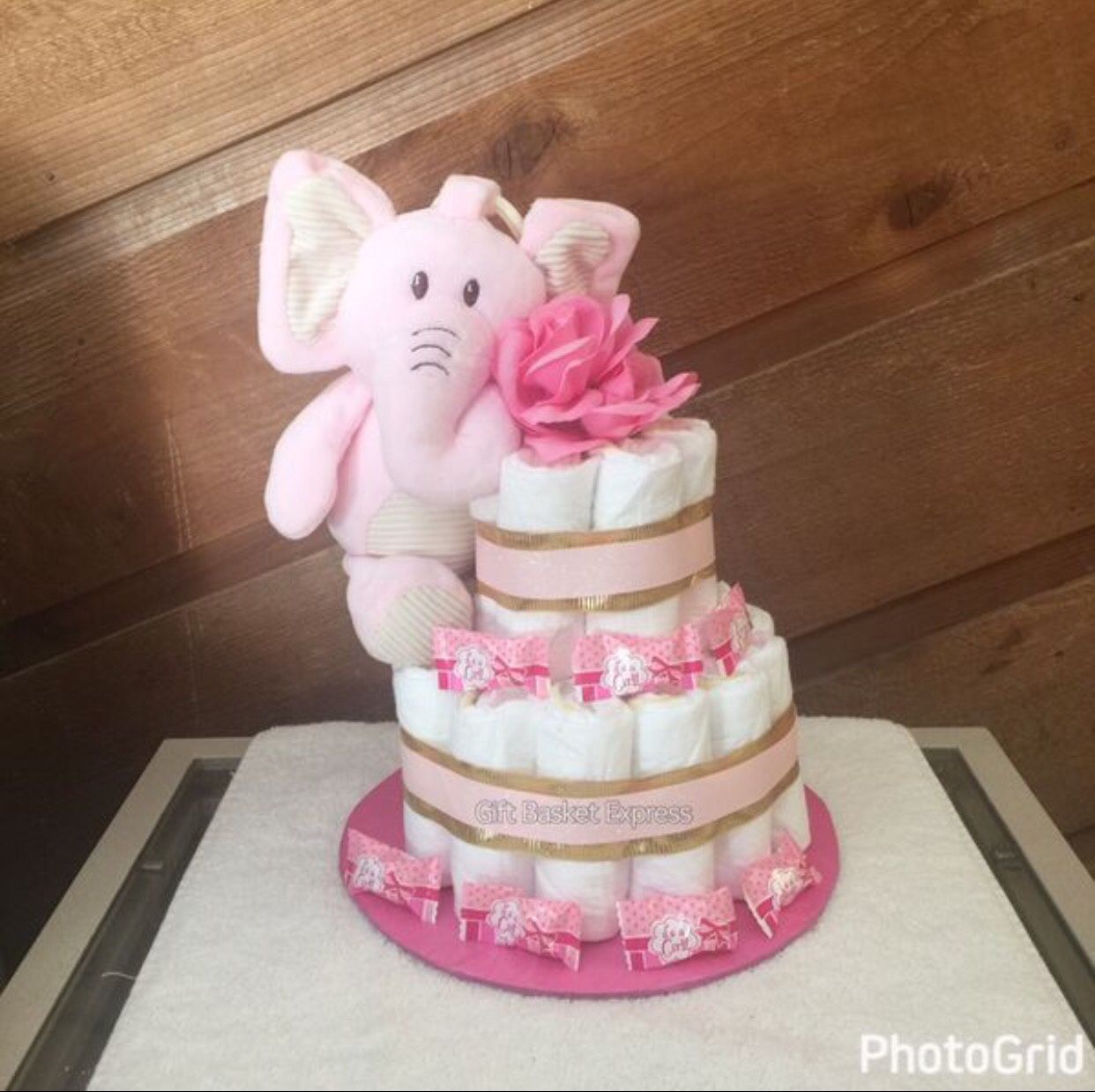 Baby Girl Elephant Diaper Cake - Newborn Baby Gift