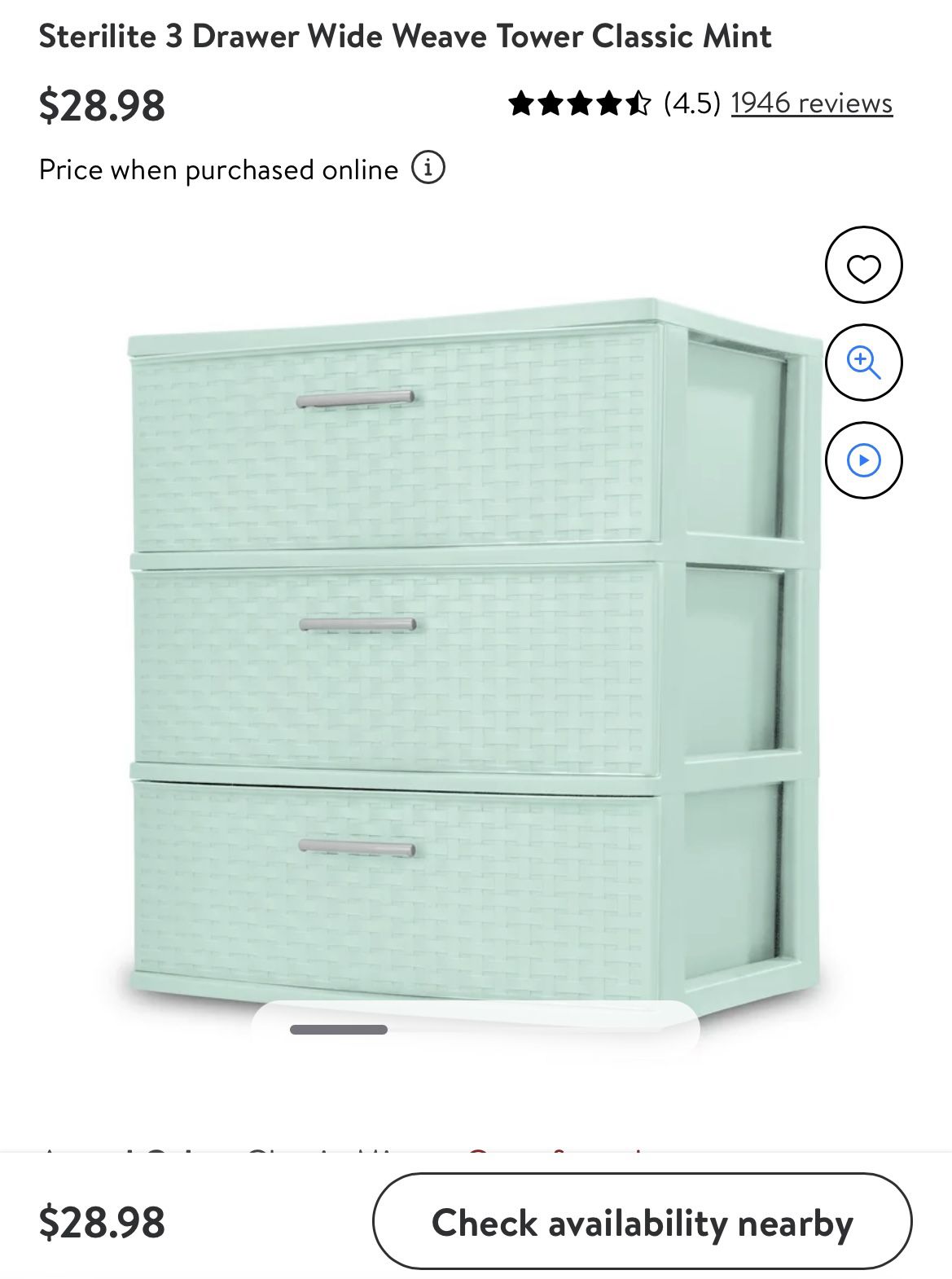 Sterilite 3 Drawer Wide Weave Tower Classic Mint Or Gray 