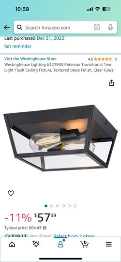 Westinghouse Lighting (contact info removed) Peterson Transitional Two Light Flush Ceiling Fixture, Textured Black Finish, Clear Glass