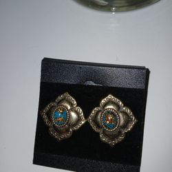Vintage Faux Turquoise Faux Copper Earrings 