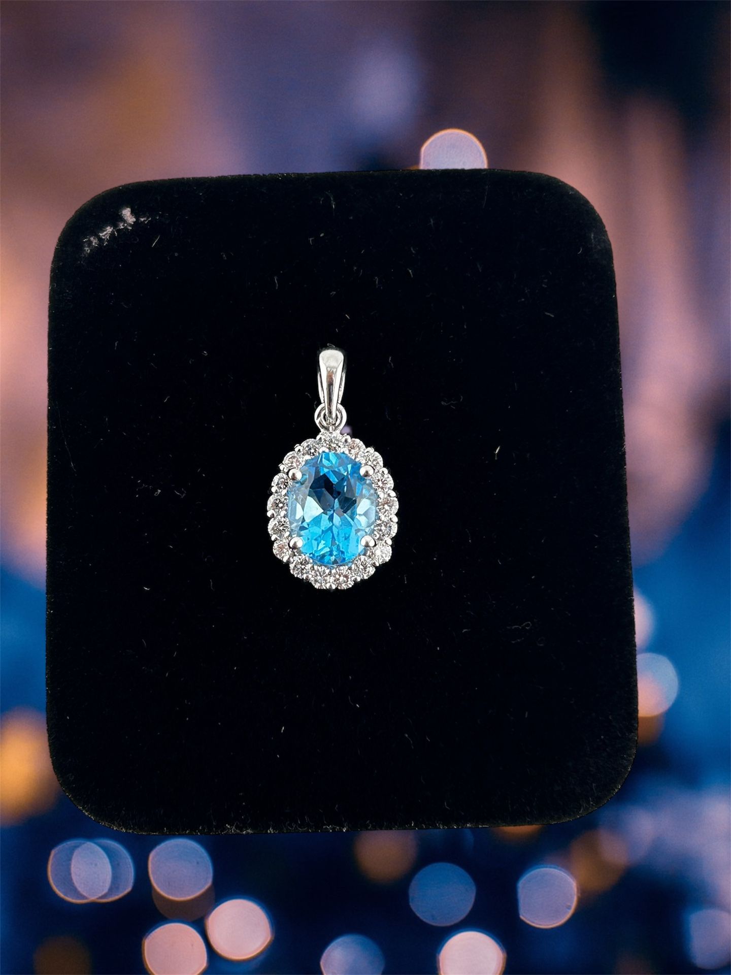 Blue Topaz & Lab Diamond Pendant In 14k White Gold