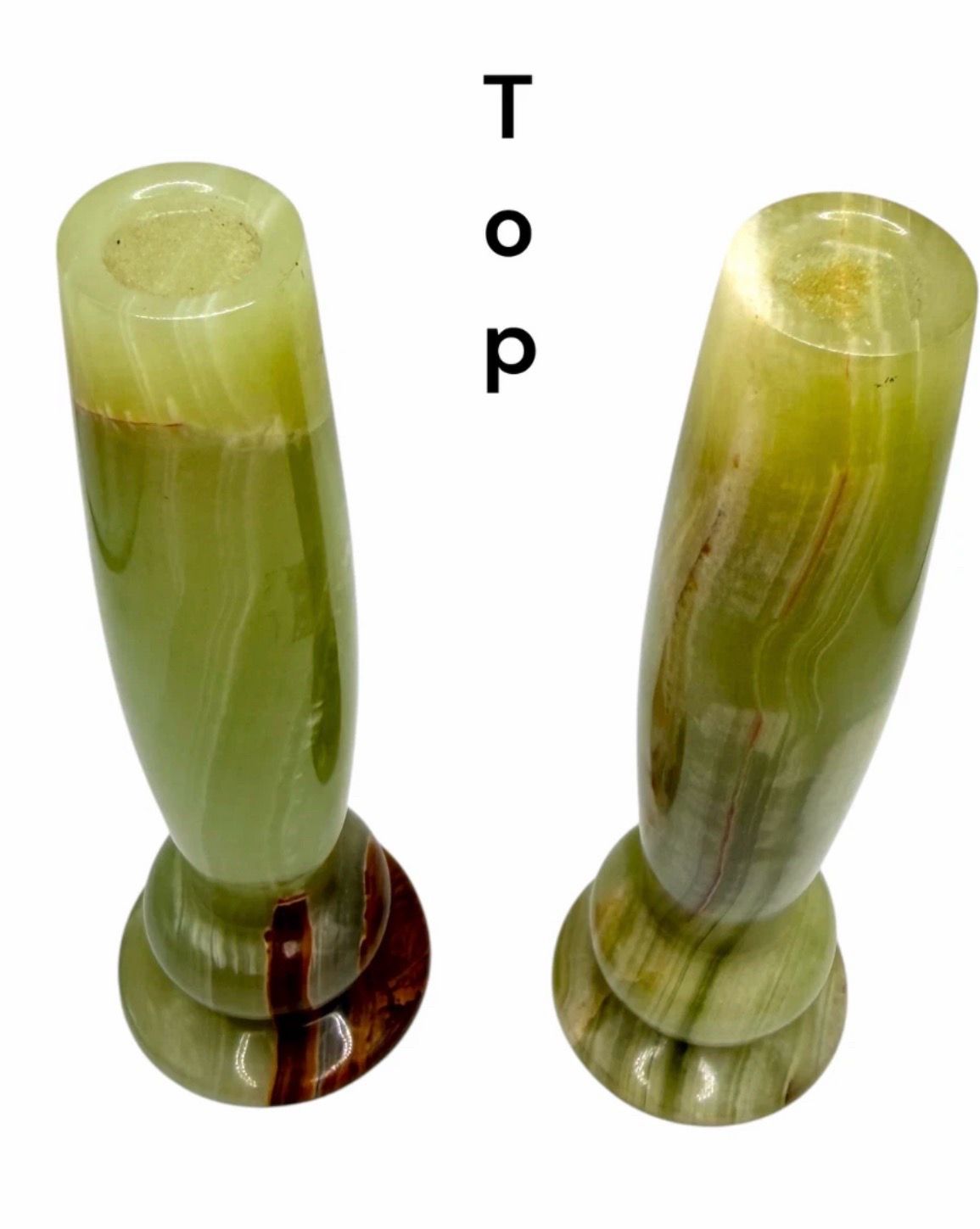 Set Of 2 Green Brown Onyx Candlestick Holder Alabaster Multicolor Tones Swirl 6"