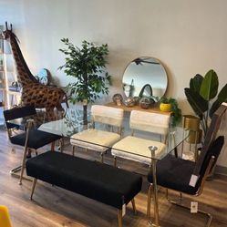 Clearout Sale! Gold Glass Dining Table