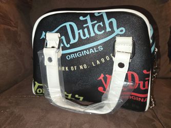 Von Dutch Black Leather Purse Crossbody HTote Shoulder Handbag!!