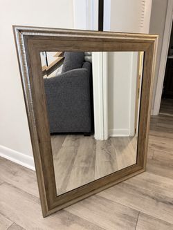 Large Decorative Wood & Silver Framed Mirror