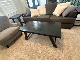 Dark gray sofa with Coffee Table with Metal Legs