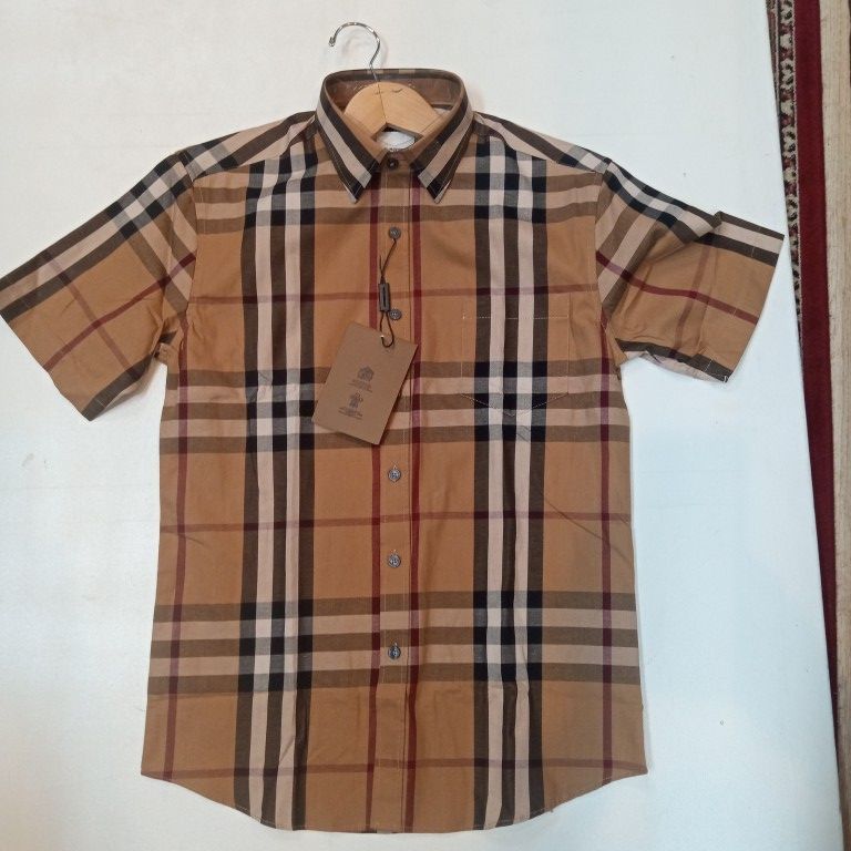 Burberry Short Sleeve Button Up Vintage Stripe Shirt 