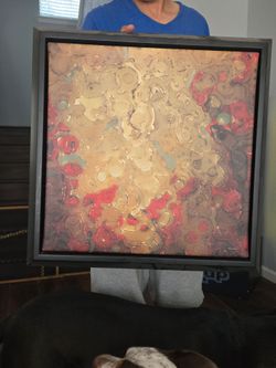 Abstract Textured Canvas Painting in Dark Frame