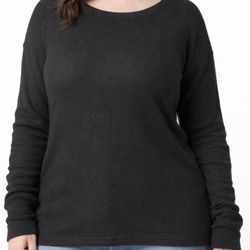Morhuduck Women's Black Waffle Know Long Sleeve Top