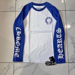 Chrome Hearts Men's Long Sleeve Graphic Logo T-Shirt White Blue XL