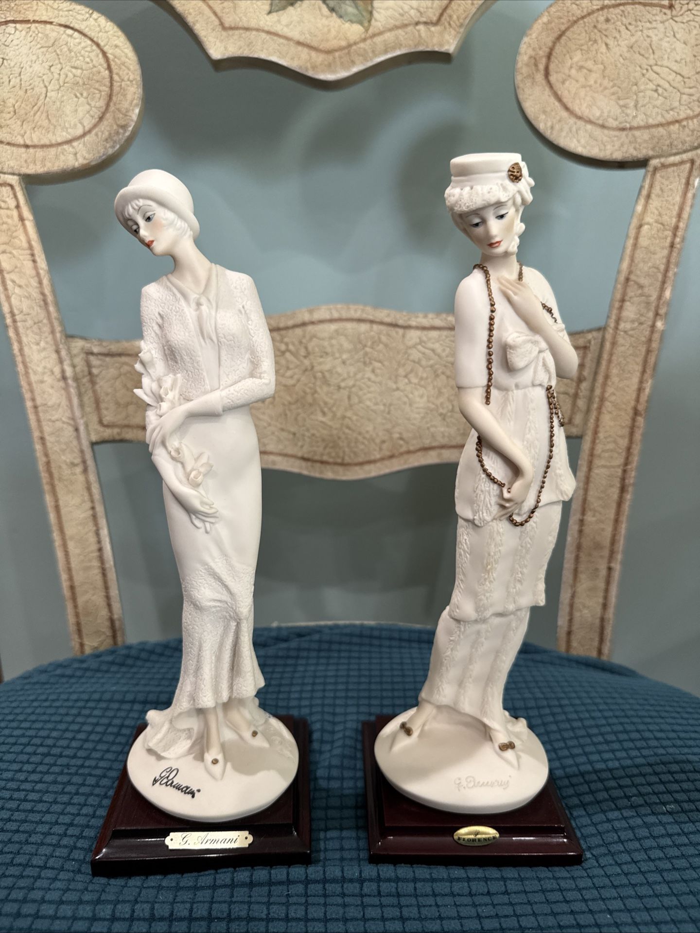 Pair Of Giuseppe Armani Lady Figurines Statues Made In Florence, Italy Signed