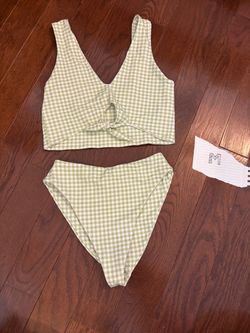 Green Gingham Two-Piece Bikini Set- M