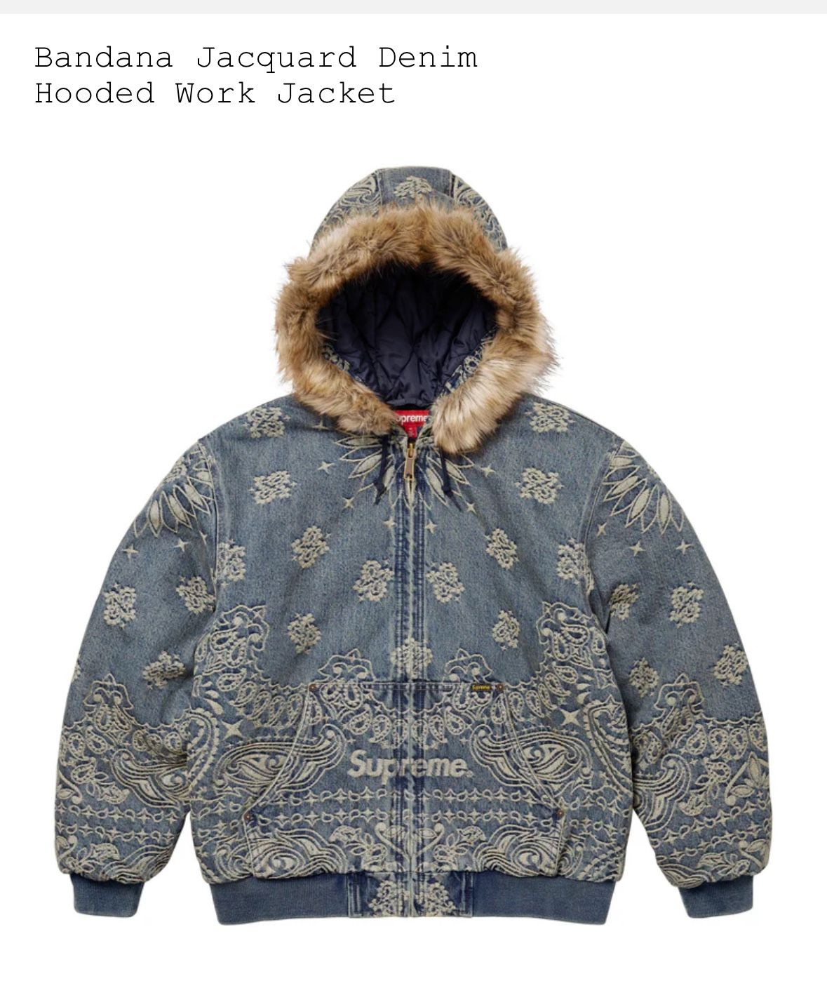 Supreme Bandana Jacquard Denim Hooded Work Jacket