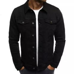 Men’s Premium Faded Denim 2XL Cotton Jean Button Up Black Jacket Casual Tops 4XL