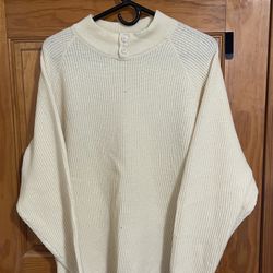 Structure 100% Lambswool Ivory Ribbed Mock Neck Button Pullover Sweater Men XL