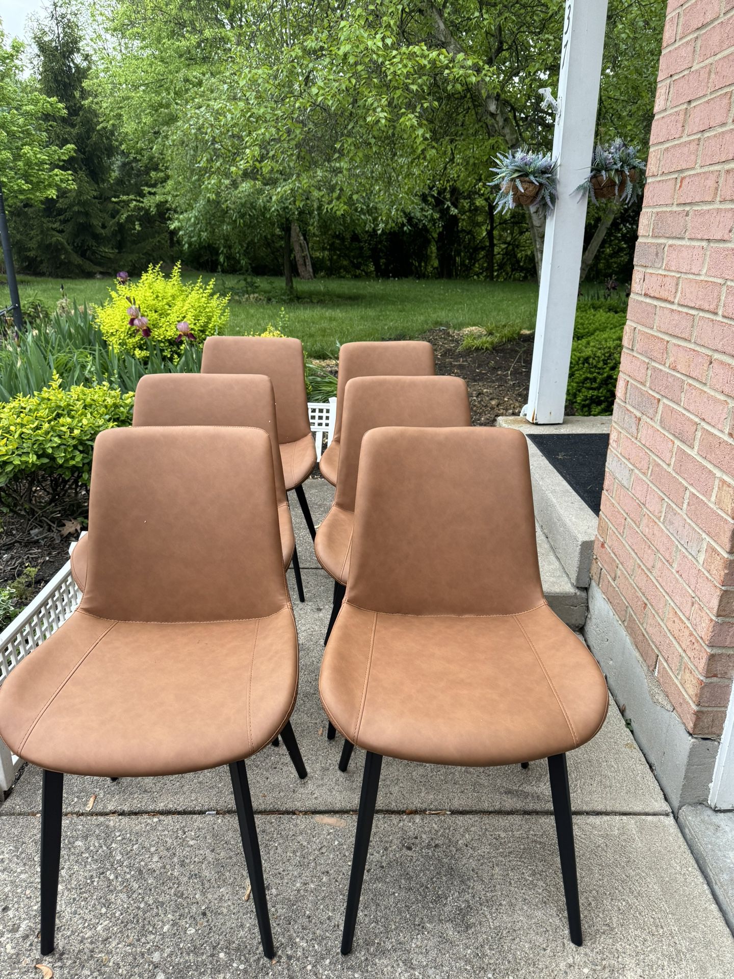 New Brown Leather Dining Chairs Set Of 6