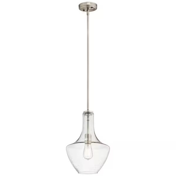 Everly 15.25” Brushed Nickel Pendant Lights (Set of 2) – Clear Seeded Glass – Excellent Condition