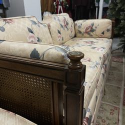 Unique Antique floral and wooden sofas x2