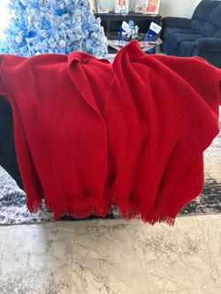 Red Knit Shaw l wrap for shoulders with Fringe. Very warm and beautiful to wear when cold.