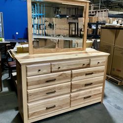 Solid US Hickory 9 Drawer Dresser And Mirror