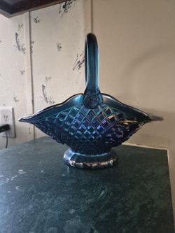 Vintage Indiana Glass Blue Carnival Glass Basket