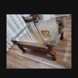 Beautiful Coffee Wooden Table With Beble Glass