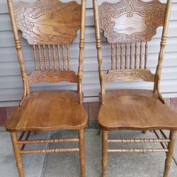 Pair Of Wooden Oak Chairs 